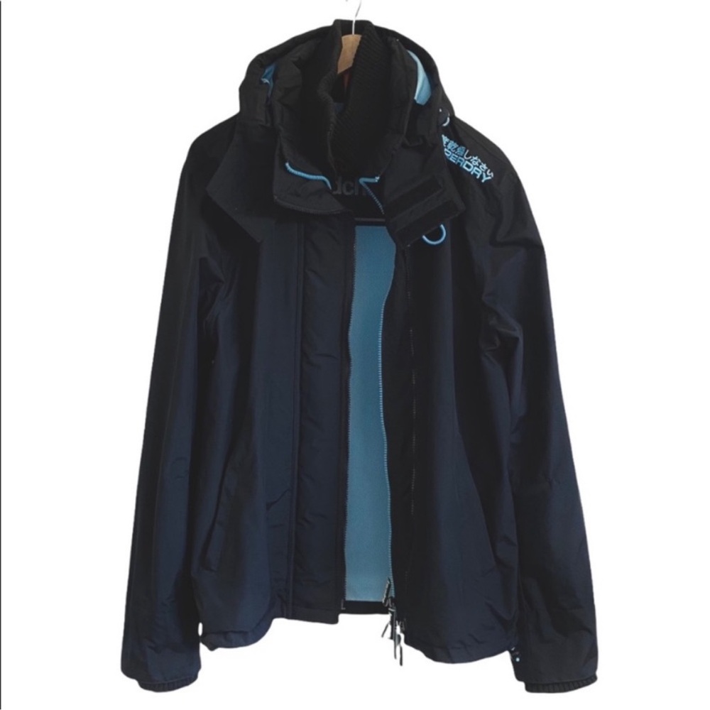 Superdry Black and Blue Ski Jacket Weather-Resistant Windcheater Size XL - Picture 2 of 12
